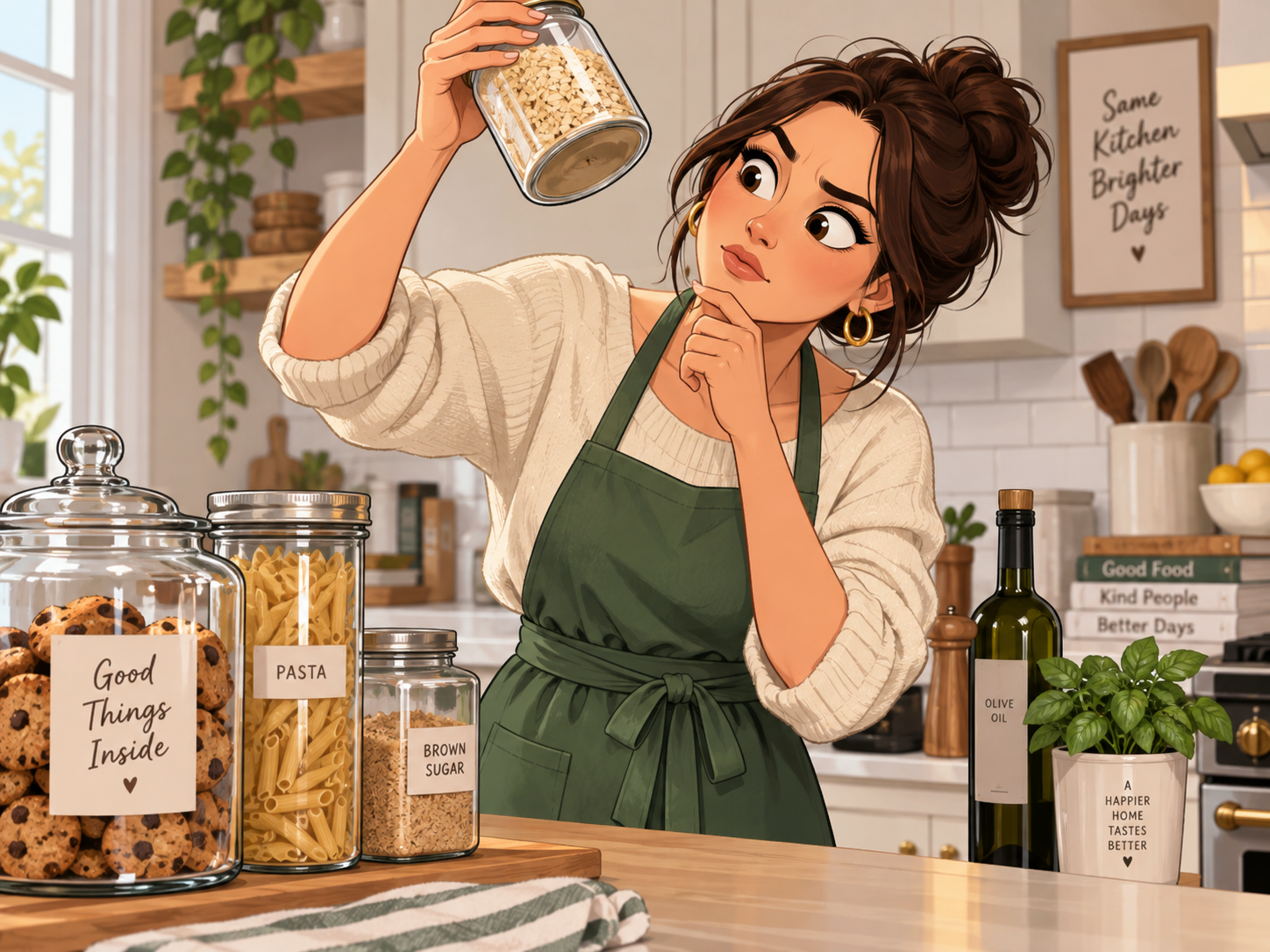 Homeowner in a modest kitchen noticing a problem around the home